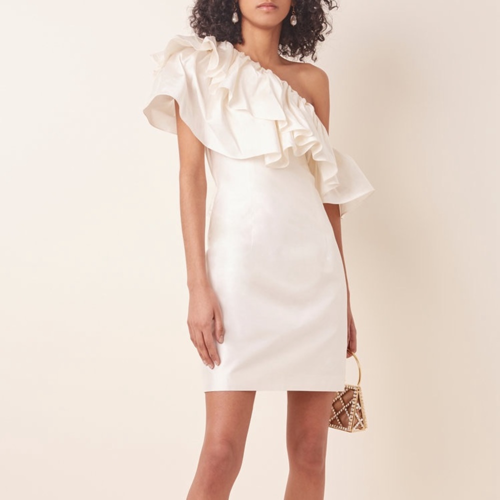 Rasario Ruffled One-Shoulder Silk Mini Dress | Size 38 / 6 - Picture 1 of 11